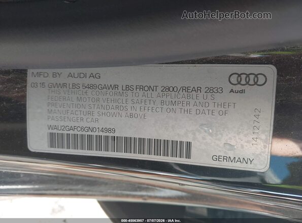 WAU2GAFC6GN014989 2016 AUDI A7 Black Engine compartment view
