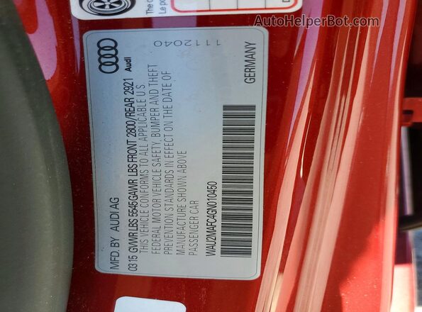 WAU2MAFC4GN010450 2016 AUDI A7 Бордовый Вид подкапотного пространства