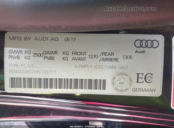 WAU32AFC2HN133711 2017 AUDI A7 Black Engine compartment view