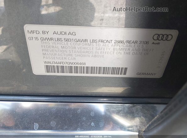 WAU34AFD7GN006468 2016 AUDI OTHER Gray Շարժիչի բաժամունքի տեսք