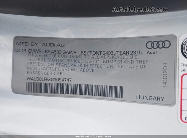 WAU38LFFXG1094747 2016 AUDI A3 White Շարժիչի բաժամունքի տեսք