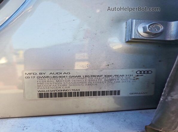 WAU43AFD0HN017644 2017 AUDI A8 Серебряный Вид подкапотного пространства
