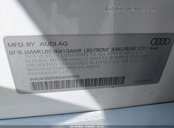 WAU43AFD4GN006953 2016 AUDI OTHER White Engine compartment view