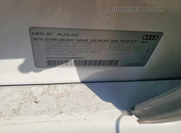 WAU43AFDXHN005503 2017 AUDI A8 White Vista del compartimento del motor