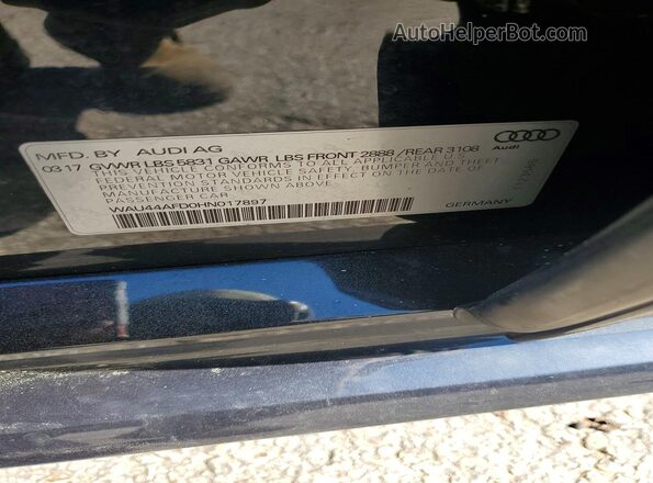 WAU44AFD0HN017897 2017 AUDI A8 Black Widok komory silnika