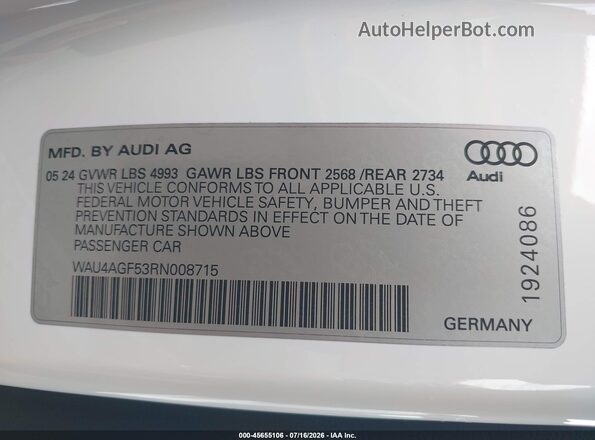 WAU4AGF53RN008715 2024 AUDI OTHER White Widok komory silnika