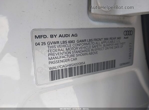 WAU7CAGH8SA020854 2025 AUDI A6 White Vista del compartimento del motor