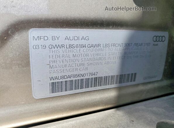 WAU8DAF85KN017647 2019 AUDI A8 Серый Вид подкапотного пространства