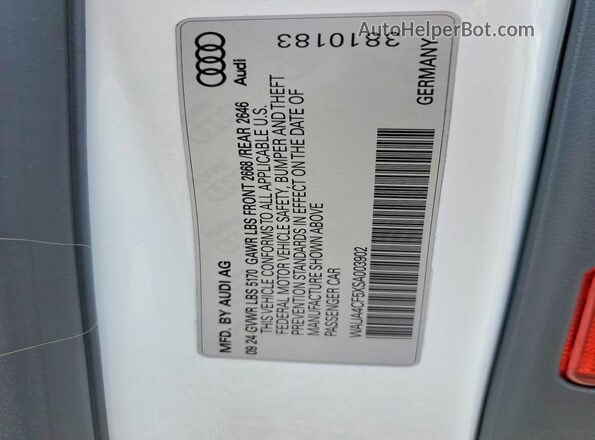 WAUA4CF5XSA003902 2025 AUDI S5 White Вид підкапотного простору