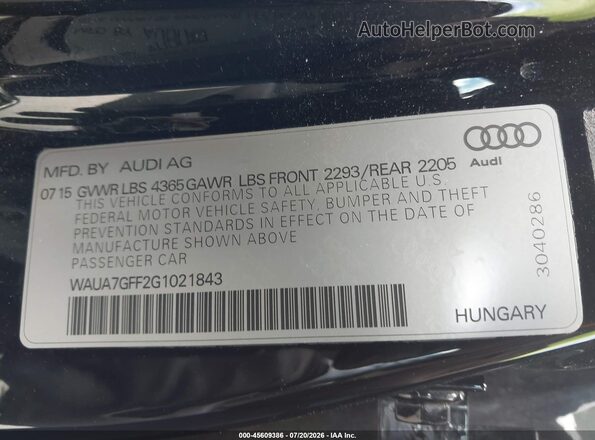 WAUA7GFF2G1021843 2016 AUDI A3 Black Vista del compartimento del motor