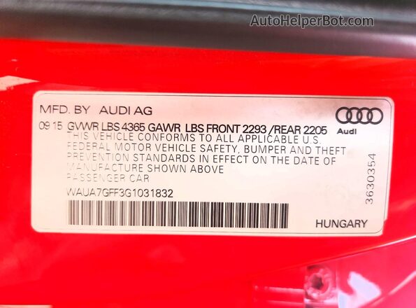 WAUA7GFF3G1031832 2016 AUDI A3 Red ძრავის განყოფილების ხედი