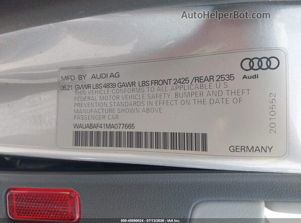 WAUABAF41MA077665 2021 AUDI A4 Silver Вид підкапотного простору