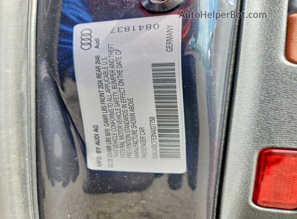 WAUABCF53NA027758 2022 AUDI A5 Gray Вид наклейки з VIN-кодом