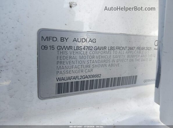 WAUAFAFL2GA008662 2016 AUDI A4 White Widok komory silnika