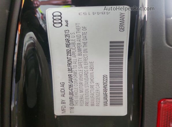 WAUANAF46HN052220 2017 AUDI A4 Black Vista de la etiqueta del VIN