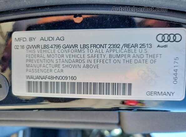 WAUANAF48HN009160 2017 AUDI A4 Black Engine compartment view