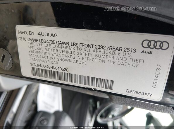 WAUANAF49HN010530 2017 AUDI A4 Black ძრავის განყოფილების ხედი