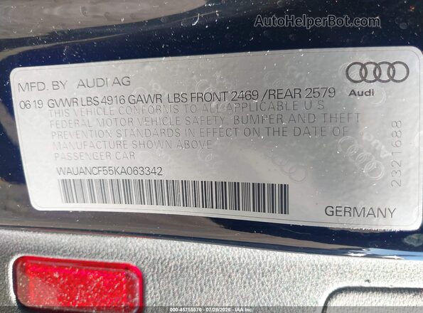 WAUANCF55KA063342 2019 AUDI A5 Black Widok komory silnika