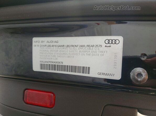 WAUANCF55KA063678 2019 AUDI A5 Black Engine compartment view