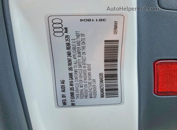 WAUANCF57JA043205 2018 AUDI A5 White Widok naklejki z numerem VIN