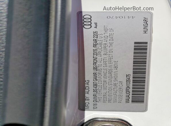 WAUAUGFF0H1035475 2017 AUDI A3 White Vista de la etiqueta del VIN