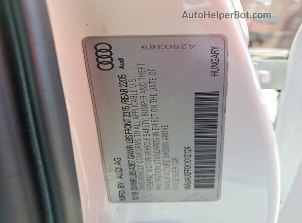 WAUAUGFF0K1012124 2019 AUDI A3 White Вид підкапотного простору