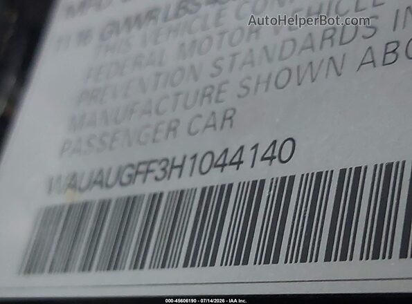 WAUAUGFF3H1044140 2017 AUDI A3 Black Շարժիչի բաժամունքի տեսք