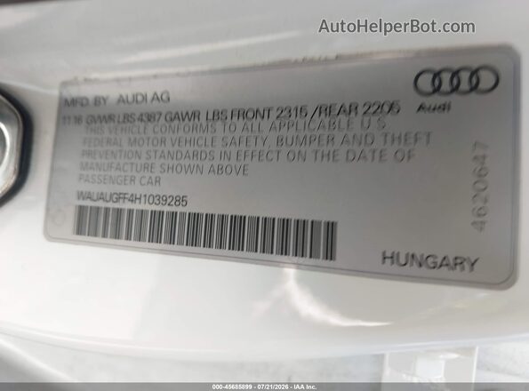 WAUAUGFF4H1039285 2017 AUDI A3 White Շարժիչի բաժամունքի տեսք