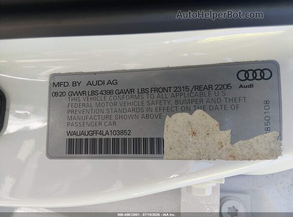 WAUAUGFF4LA103852 2020 AUDI A3 Белый Вид подкапотного пространства