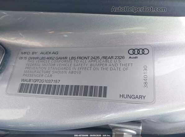 WAUB1GFF2G1037157 2016 AUDI S3 Silver Widok komory silnika