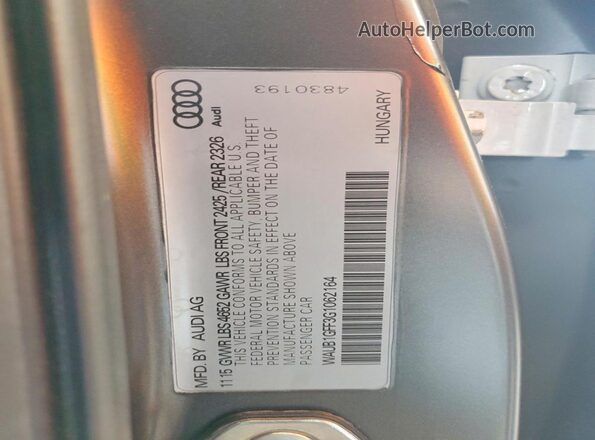 WAUB1GFF3G1062164 2016 AUDI S3 Gray VIN sticker view