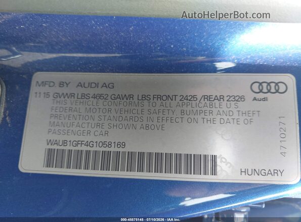 WAUB1GFF4G1058169 2016 AUDI S3 Blue Engine compartment view