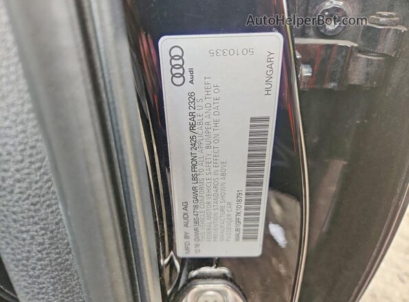 WAUB1GFF7K1018791 2019 AUDI S3 Black ძრავის განყოფილების ხედი