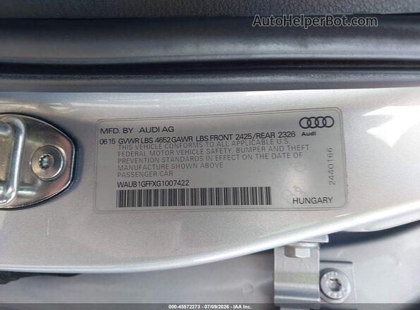 WAUB1GFFXG1007422 2016 AUDI S3 Gray Engine compartment view