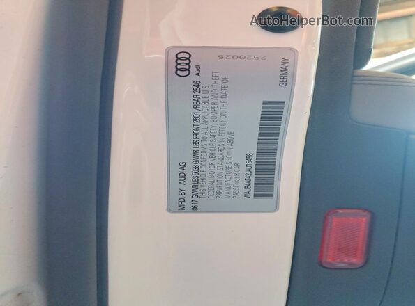 WAUB4AF42JA015458 2018 AUDI S4 White Вид підкапотного простору