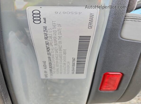 WAUB4AF43KA015647 2019 AUDI S4 Gray Vista de la etiqueta del VIN