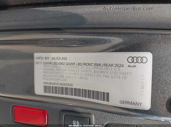 WAUB4AF47JA002530 2018 AUDI S4 Gray Engine compartment view
