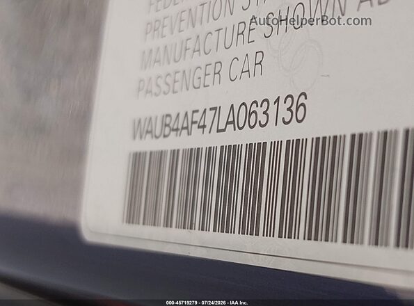 WAUB4AF47LA063136 2020 AUDI S4 Blue Engine compartment view