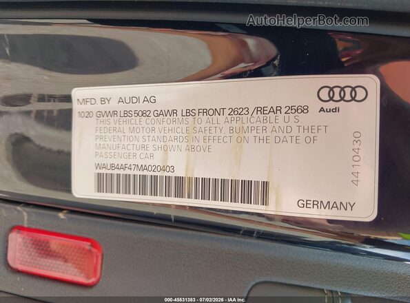 WAUB4AF47MA020403 2021 AUDI S4 Black Widok komory silnika