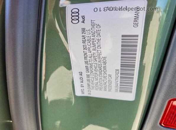 WAUB4AF47PA074238 2023 AUDI S4 Green VIN კოდის სტიკერის ხედი