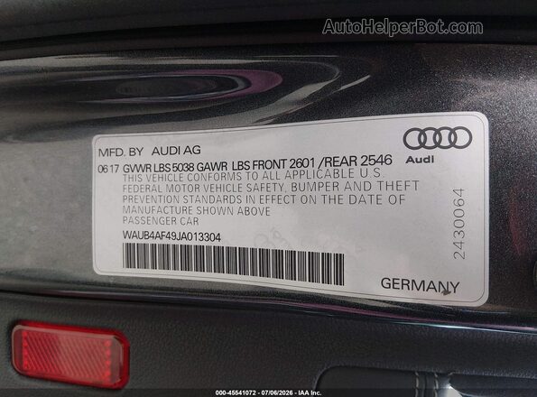 WAUB4AF49JA013304 2018 AUDI S4 Pink Вид підкапотного простору