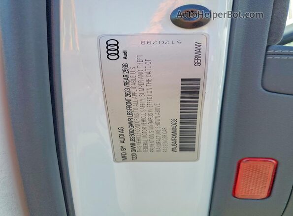 WAUB4AF4XMA040788 2021 AUDI S4 White VIN კოდის სტიკერის ხედი
