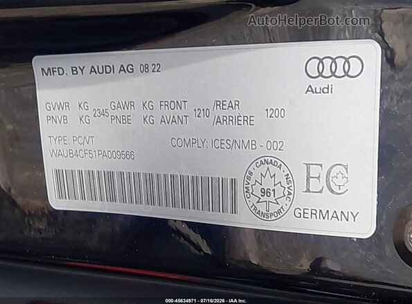 WAUB4CF51PA009566 2023 AUDI S5 Black Widok komory silnika