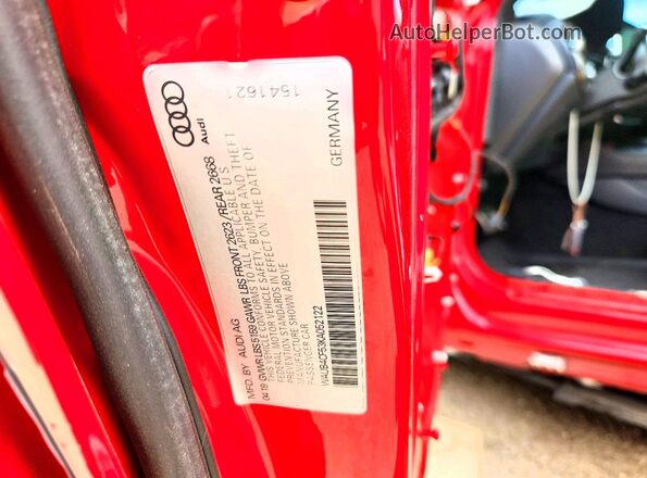 WAUB4CF53KA052122 2019 AUDI S5 Red VIN კოდის სტიკერის ხედი