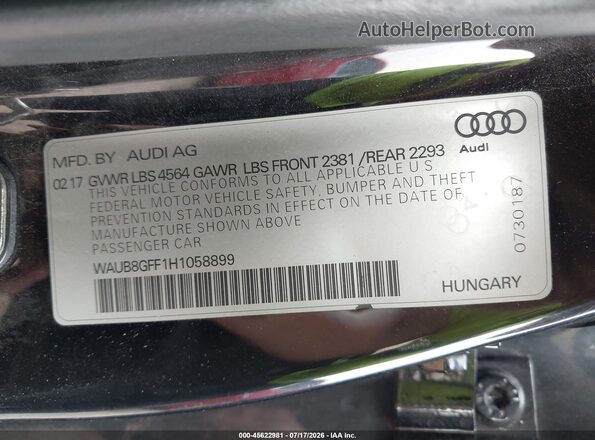 WAUB8GFF1H1058899 2017 AUDI A3 Black Engine compartment view