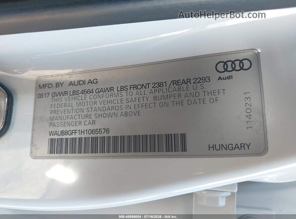 WAUB8GFF1H1065576 2017 AUDI A3 White Widok komory silnika