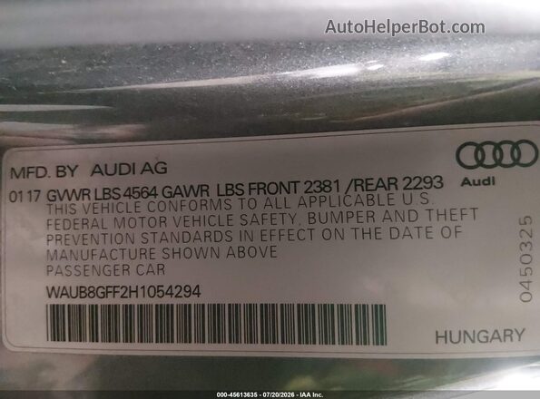 WAUB8GFF2H1054294 2017 AUDI A3 Gray Engine compartment view