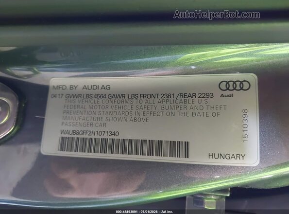 WAUB8GFF2H1071340 2017 AUDI A3 Серый Вид подкапотного пространства