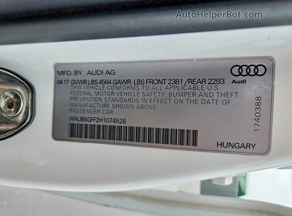 WAUB8GFF2H1074528 2017 AUDI A3 White Вид підкапотного простору