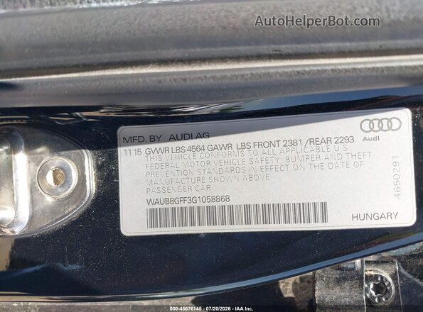 WAUB8GFF3G1058868 2016 AUDI A3 Black Engine compartment view